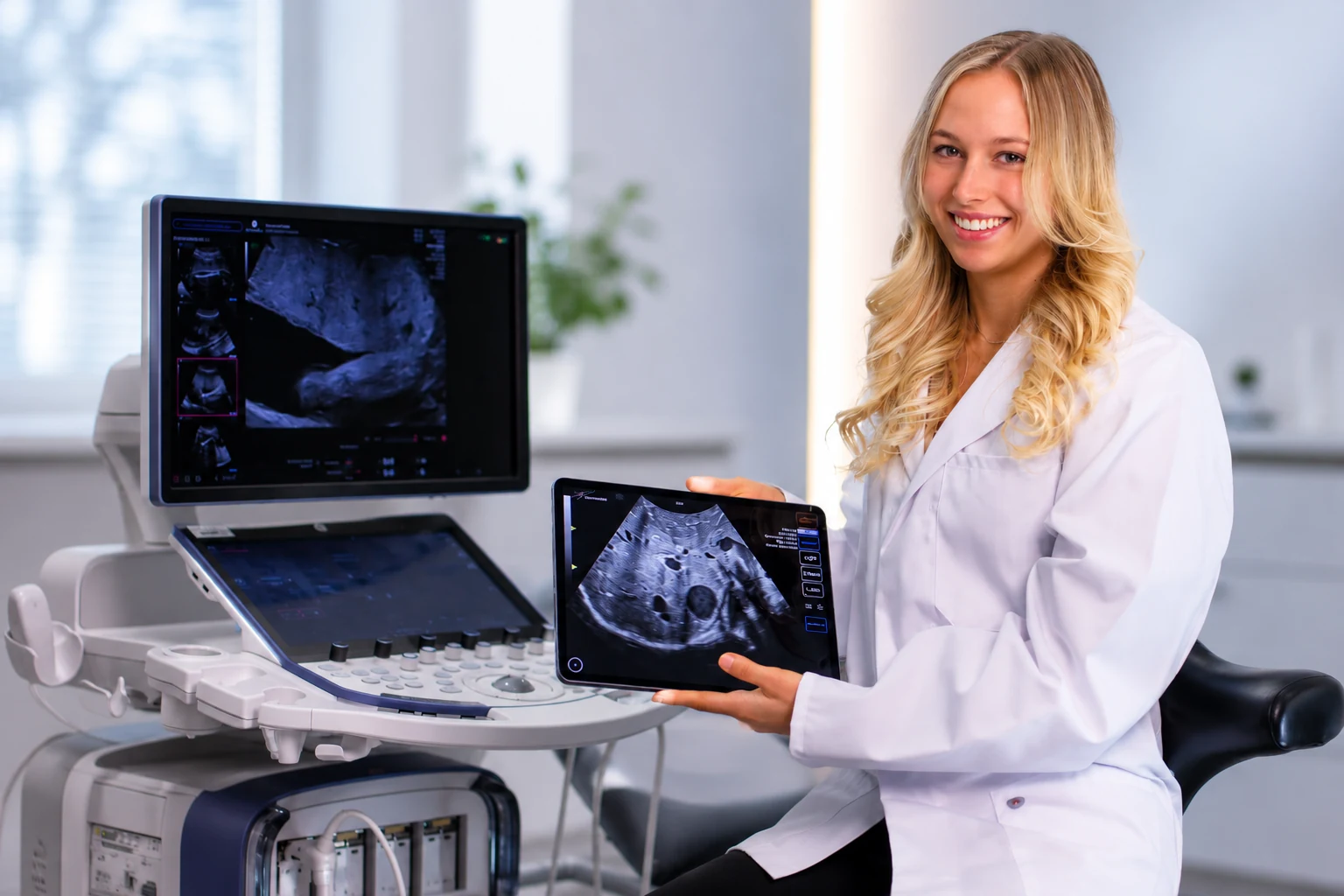 The Scanbooster Ultrasound Sim app during a realistic ultrasound exam
